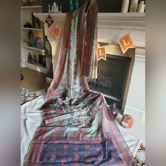 BRAND NEW CHANDERI KALAMKARI SAREE WITH STICHED BLOUSE - Picture 2 of 11